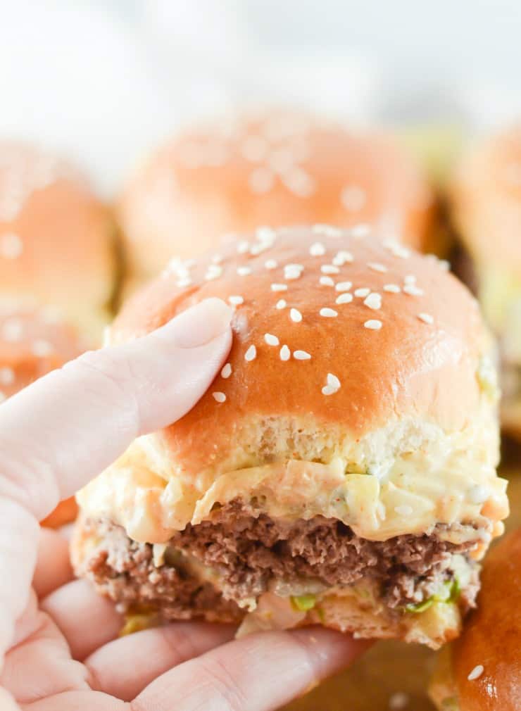 Simple Big Mac Sliders With Sauce Simple Party Food Simple Big Mac Sliders With Sauce Simple Party Food
